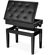AW Adjustable Piano Bench with Storage Black Wooden Keyboard Stool Seat | Leather Cushion Paino C...
