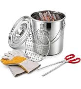 4 Pcs Charcoal Saver Extinguishing Bucket Set - Heavy Duty Stainless Steel with Lockable Lid, 3 G...