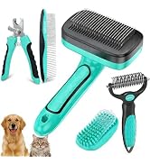 WOPQAEM 5 PCS Self Cleaning Slicker Brush & Pet Grooming Rake & Bath Brush & Nail Clippers & Pet ...