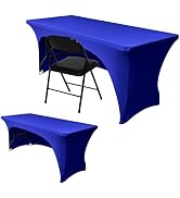 Nasitos 2 Pack Royal Blue Tablecloth 6 Foot-Open Back Fitted Spandex Table Covers 6ft, Washable F...