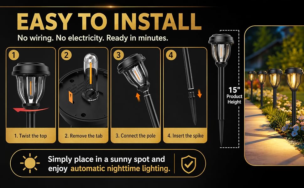 DERAYSION 12 Pack Solar Lights Outdoor Pathway