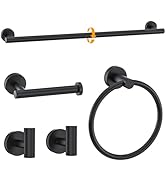 5 Piece Matte Black Towel Bar Set Round Bathroom Hardware Set Includes 23.6in Towel Bar Round Tow...