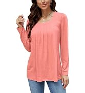 FaroDor Women's Long Sleeve Shirts Fall Casual Pleated Square Neck Tunic Tops