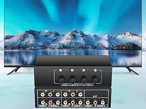 4 Way AV Switch 4 Input 1 Output RCA on off Selector Switch for Composite Audio and Video 4x1