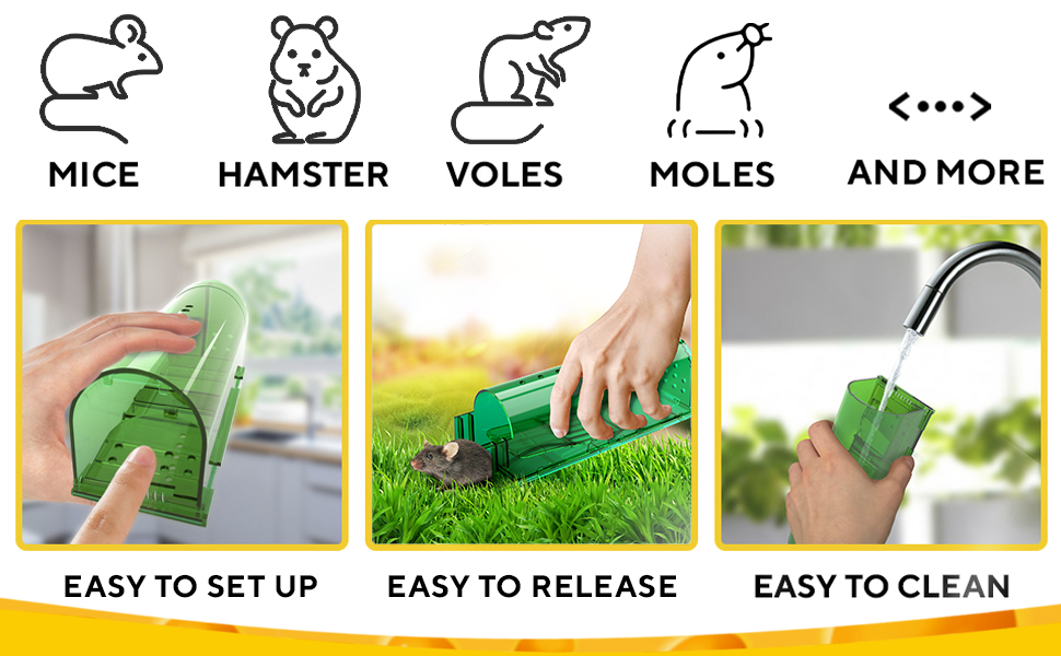 Humane Mouse Traps - Easy to set up - Easy to release - Easy to clean - Mice - Hamster - Voles