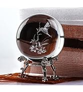ZEERSHEE 60mm 3D Laser Hummingbird Crystal Ball Paperweight Figurines Glass Crystal Ball with Sta...