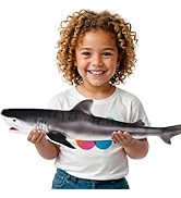 Realistic Giant Tiger Shark Toy(15-16 Inch) with Booklet, Soft Plastic Shark Figure, Party Decora...