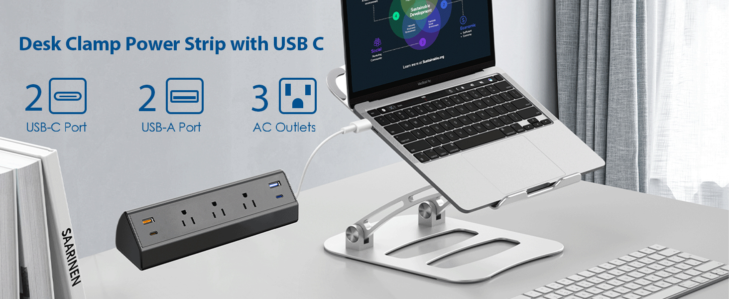Desk Clamp Power Strip USB C