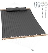 Gafete 2 Person Hammocks for Outside, Double Quilted Fabric Outdoor Hammock with Spreader Bar, La...