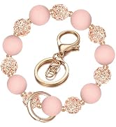 M-Plateau Wristlet Keychain, Silicone Beaded Wrist keychain with Key Ring for Women, Elastic Keyc...