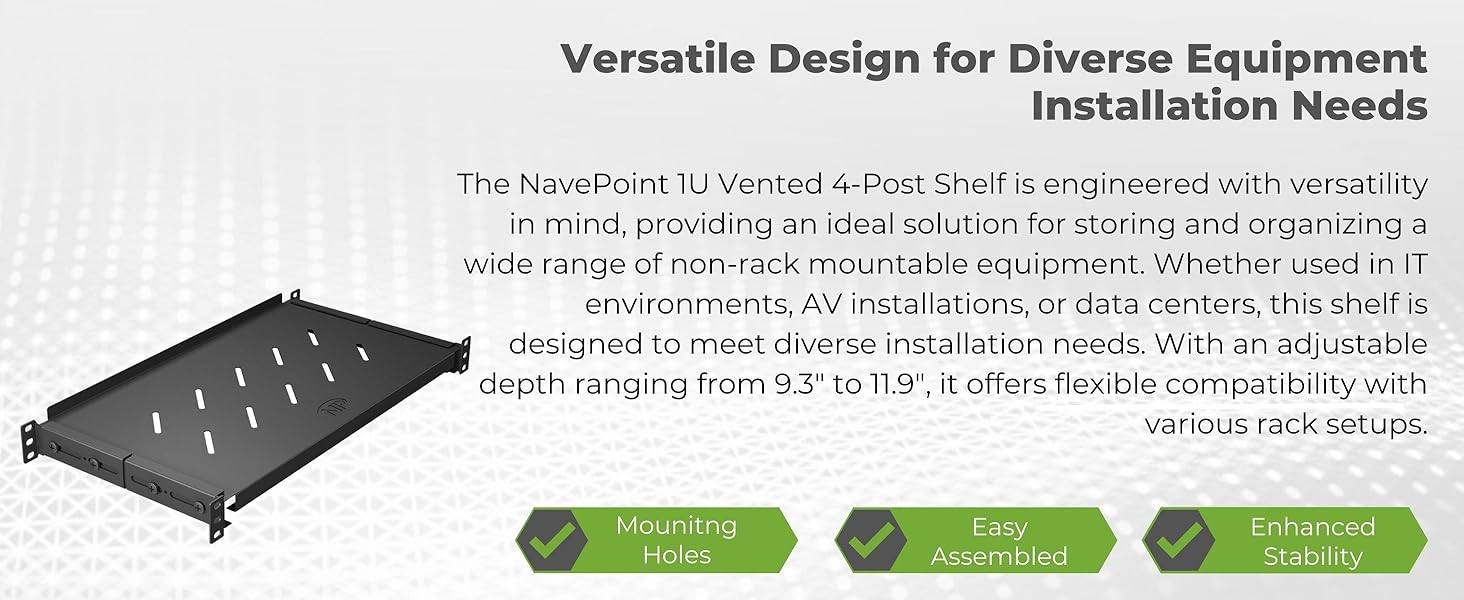 NavePoint 1U Vented 4-Post Shelf