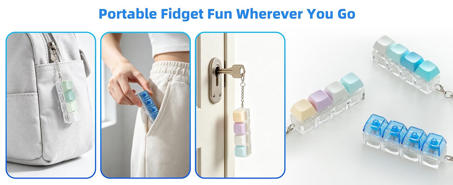 Xirtolve Keyboard Fidget Toy Keychain, 4 Pack, 2 Clicky, 1 Creamy, 1 Silent