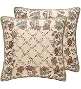 patdrea Designer Throw Pillow Covers Set of 2,Square Euro Retro Style Light Brown Linen with Flor...