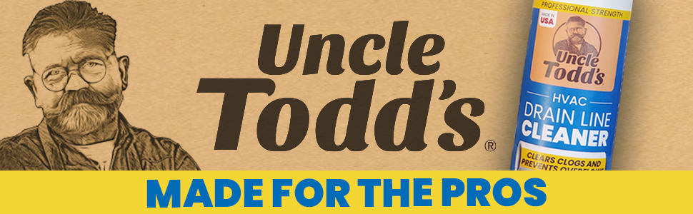 Plant-based, Uncle Todd's, Made For, Prods, HVAC, AC, drain lined, Cleaner, DIY, clears clogs