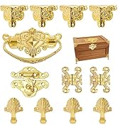 MOROBOR Gold Jewelry Box Antique Lock Latch Hasp Hinges Handle Box Corner Protectors Kit for DIY ...