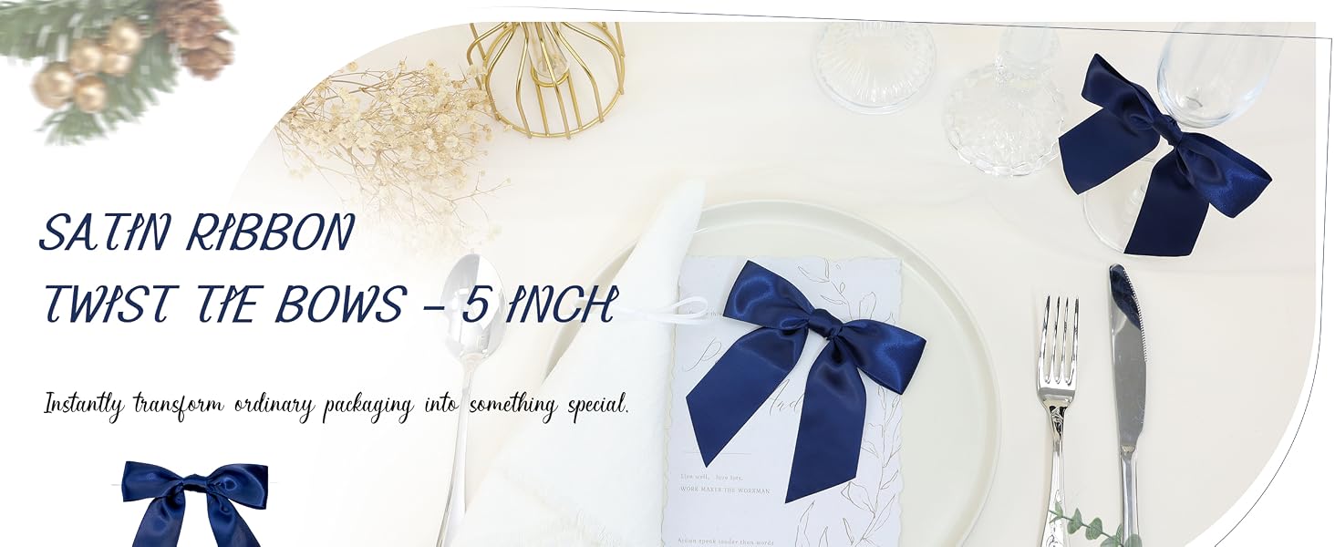 Navy Blue Satin Ribbon Twist Tie Bows 5 Inch