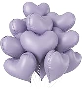 Purple Heart Balloons, 10 Pcs Lavender Light Purple Foil Mylar Heart Shape Balloons 20 Inch Reusa...