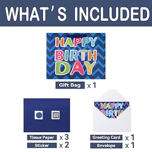 13‘’ Large Blue Laser Foil Happy Birthday' Border Gift Bag Set
