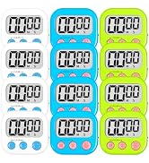 ZILLEEN 12 Pack Kitchen Timers for Cooking Digital Classroom Timers for Teachers Kids White Blue ...
