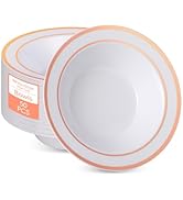 realluck 50pc Deep Bowl With White ground And Double Rose Gold Edges, 12oz,Disposable Soup Bowls,...