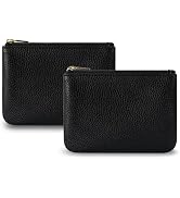 Chelmon PU Leather Coin Purse Pouch Change Holder Small With Zipper for Men Women 2 PCS Set (Blac...