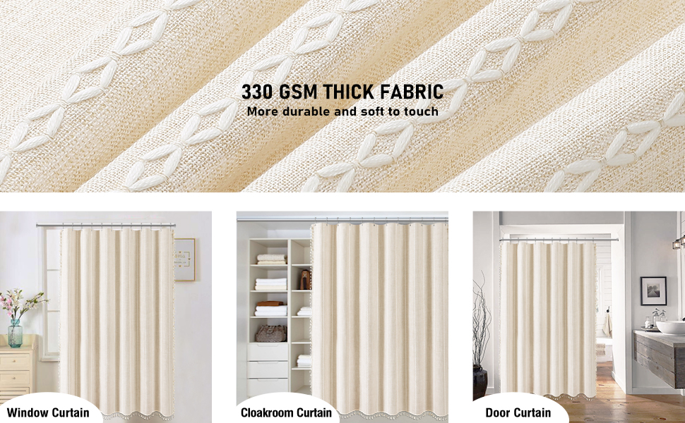 cream fabric shower curtain