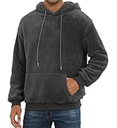 PEGENO Mens Fuzzy Sherpa Hoodie Pullover Sweatshirts Loose Cozy Pocket Long Sleeve Winter Hooded ...