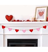 Valentines Day Decorations Valentines Decor NO DIY Wooden Red Pink Hearts with Bead Garland Banne...