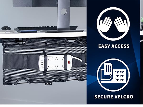 Under Desk Mesh Cable Management with Power Strip Holder