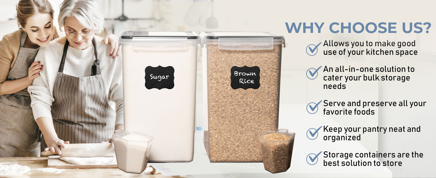 Airtight food storage containers dry goods storage containers, airtight rice container flour sugar