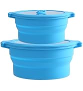 Collapsible Silicone Microwave Cookware Cooker Steamer for Cooking with Lids, 0.8L and 1.4L Glass...