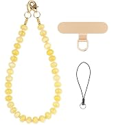 CH.yishi Gemstone Beaded Phone Charm Wrist Strap with Steel Cable Core Stringing, Detachable Phon...