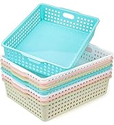 Lawei 8 Pack Plastic Storage Baskets - Colorful Paper Organizer Baskets Plastic Shelf Bins with H...