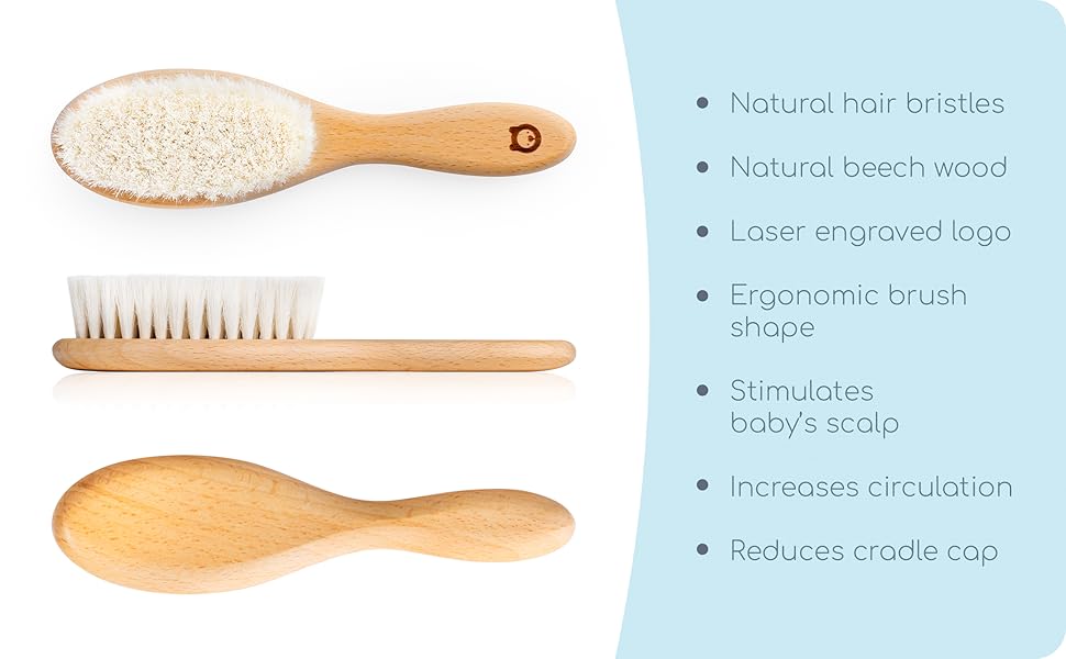 Natural hair bristles Natural beech wood Laser engraved logo Ergonomic brush shape