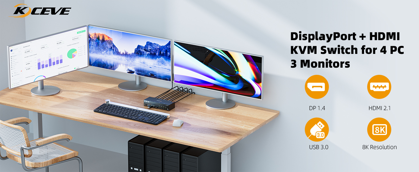 4 pc 3 monitors kvm switch