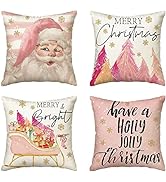 AVOIN colorlife Pink Christmas Stripes Santa Christmas Tree Sleigh Stocking Gift Throw Pillow Cov...