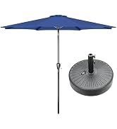 HealSmart 9' Patio Table Umbrella with Button Tilt, 8 Sturdy Ribs, 50lbs Base Stand Included, for...