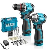 SEESII Cordless Drill Impact Driver 16.8V Brushless Power Tool Combo Kits 2x 2.0Ah Batteries w/Ch...