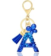 ANHBKAR Resin Initial Letter Keychain with Butterfly Charm and Tassel Pendant - Cute Alphabet Bag...
