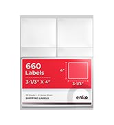 enKo 660 Labels, 3-1/3x 4; - White - Address, Mailing, Shipping & Barcode Blank Labels for Laser