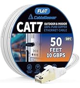 Cat 7 Shielded Ethernet Patch Cable 50 ft White (Highest Speed Cable) Cat7 Flat Internet Network ...