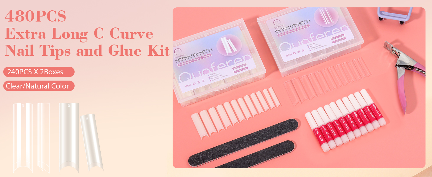 2 Packs Natural and Clear Acrylic for Nails Professional Set
