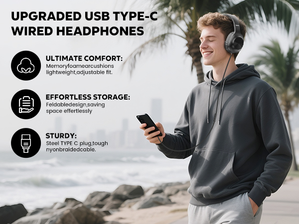 yoygerty 2025 Upgraded USB Type C Wired Headphones