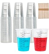 100 PACK Plastic Measuring Cups, 8 oz Disposable Mixing Cups with 100 Wooden Mixing Sticks, Can B...