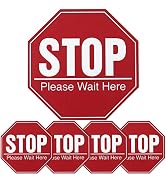 Toddmomy 5 Sheets Stop Please Wait Here Sign Social Distancing Stickers Public Safety Sign Floor ...