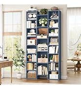 FOTOSOK 71’’ Tall Bookshelf, Triple Wide Bookshelf with Adjustable Shelves, 8 Tier Media CD DVD S...