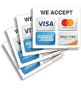 Credit Card Sticker Signs Stickers – 4 Pack 7”x 6” Inch - We Accept Visa, MasterCard, Amex & Disc...