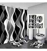 Nkzply 4 Pcs Black and White Striped Shower Curtain Set Black and Grey Bathroom Sets with Shower ...