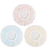 Waterproof Shower Caps, 3 Pcs Plastic Reusable Shower Caps Elastic Band Bath Caps for Women Ladie...