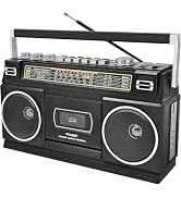 Cassette Player Boombox with Bluetooth, AM/FM/SW Radio & Record to USB, 24W Stereo Sound, 4 Power...